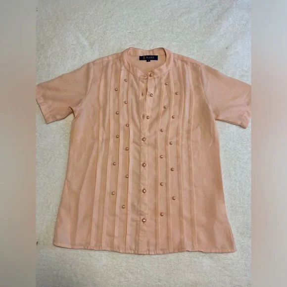 Rare you peach cottagecore blouse with pearls. Size small - Picture 1 of 3